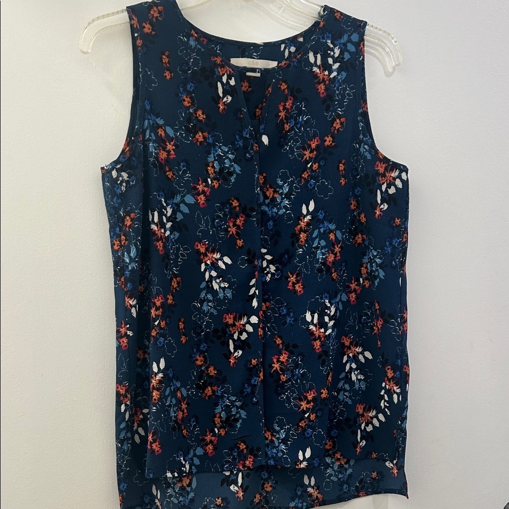 Chic Floral Sleeveless Blouse in Navy and Orange